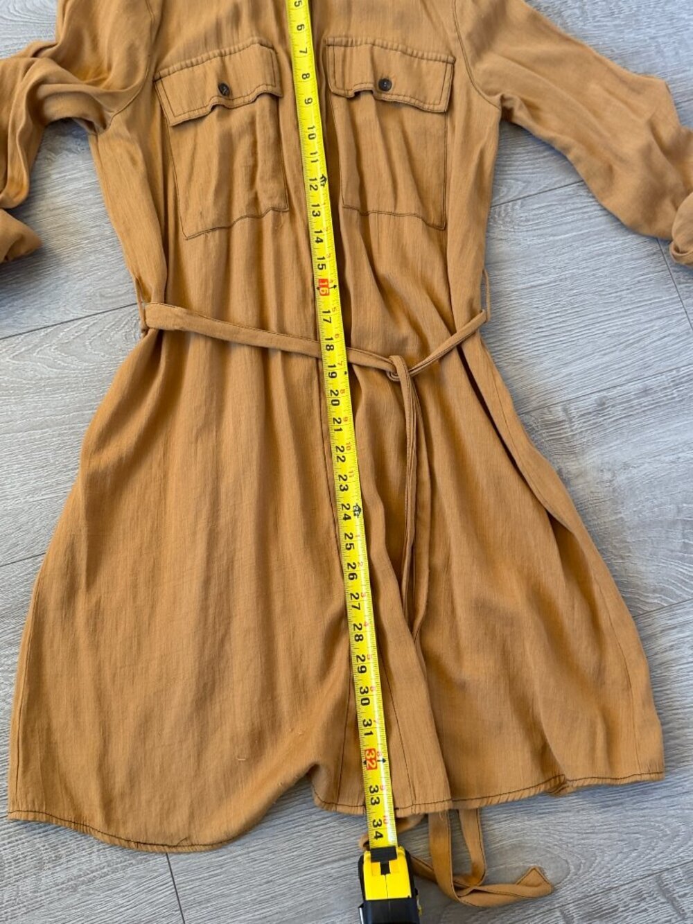 Day to Day Blu Pepper tan/brown Button Front Belted Shirt Dress Size S - Picture 8 of 9